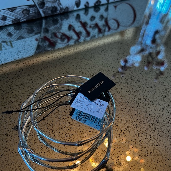 JOHN HARDY Sterling Silver Black Chalcedony Bamboo-Textured Bangle Bracelets - Picture 6 of 9